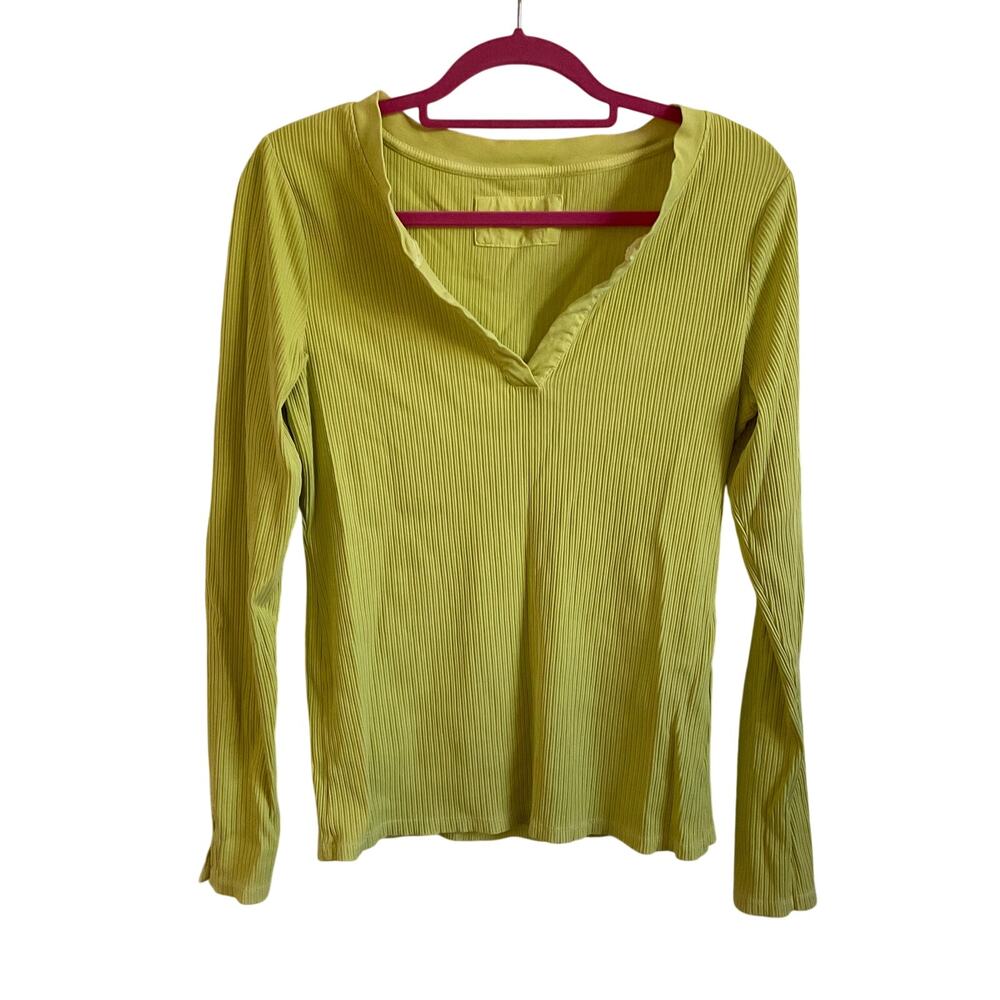 Anthropologie Pilcro Chartreuse Green Ribbed Long Sleeve Top - Size Large